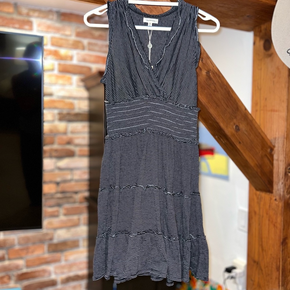 NWT Max Studio Stretchy Fit & Flare Black and White Striped Dress Sz XS